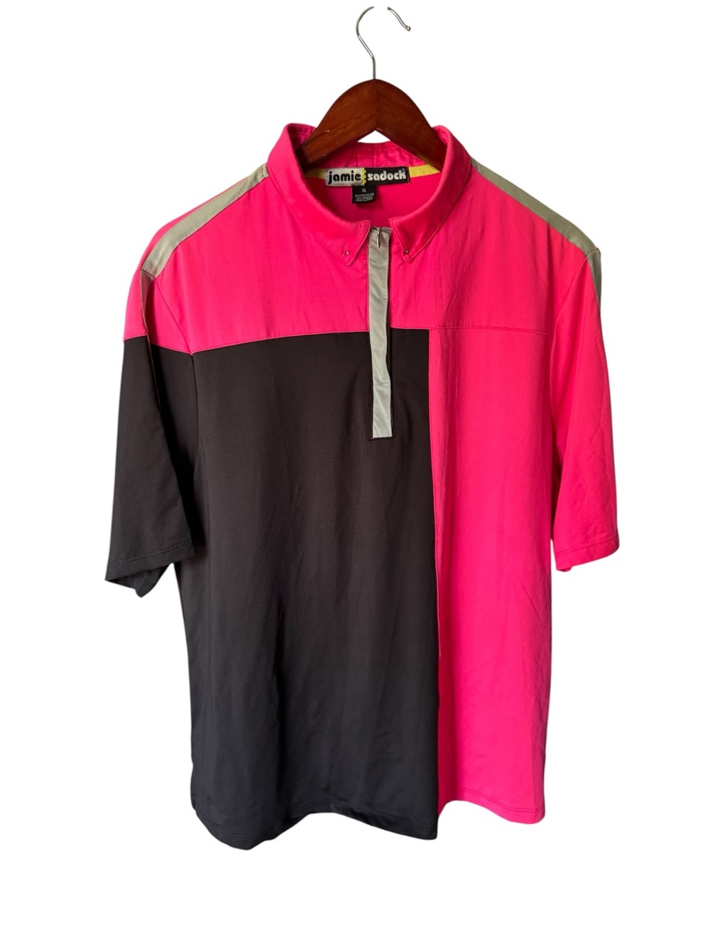 jamie sadock Hot Pink and Black Colorblock Polo
